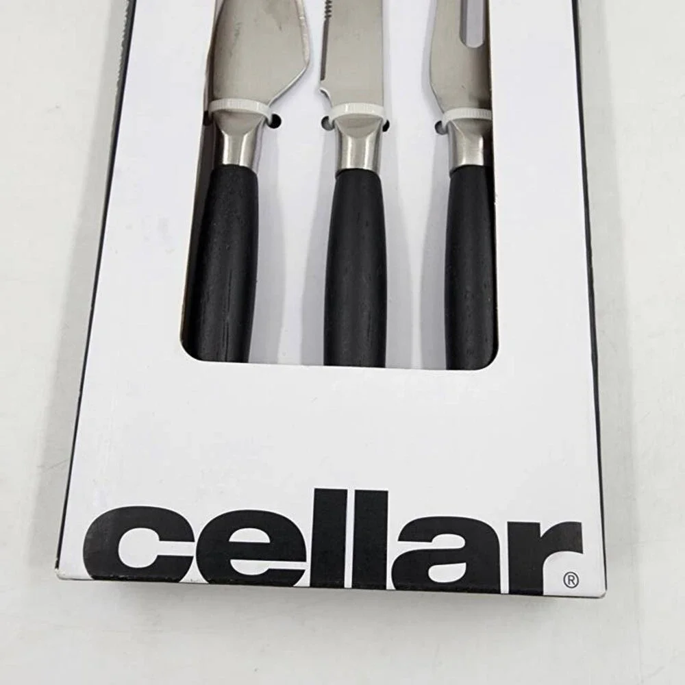 The Cellar Wood & Metal Cheese Serving Set Black/Silver - 3 Piece
